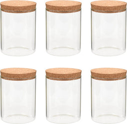 vidaXL - Opbergpotten - met - kurken - deksel - 6 - st - 650 - ml - glas
