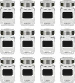 vidaXL - Opbergpotten - met - stickers - 12 - st - 300 - ml