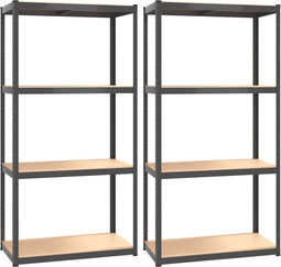 vidaXL - Opbergrek - 4-laags - 2 - st - staal - en - bewerkt - hout - antracietkleurig