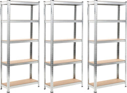 vidaXL - Opbergrek - 5-laags - 3 - st - staal - en - bewerkt - hout - zilverkleurig