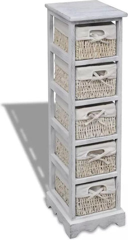 vidaXL - Opbergrek - met - 5 - weefmanden - hout - wit