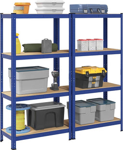 vidaXL - Opbergrekken - 4-laags - 2 - st - staal - & - bewerkt - hout - blauw