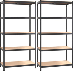 vidaXL - Opbergrekken - 5-laags - 2 - st - staal - & - bewerkt - hout - antracietkleurig