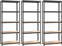 vidaXL - Opbergrekken - 5-laags - 3 - st - staal - & - bewerkt - hout - antracietkleurig