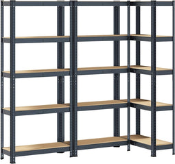 vidaXL - Opbergrekken - 5-laags - 3 - st - staal - & - bewerkt - hout - antracietkleurig