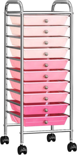 vidaXL - Opbergtrolley - met - 10 - lades - mobiel - kunststof - ombre - roze