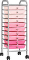 vidaXL - Opbergtrolley - met - 10 - lades - mobiel - kunststof - ombre - roze