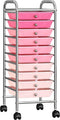 vidaXL - Opbergtrolley - met - 10 - lades - mobiel - kunststof - ombre - roze