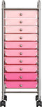 vidaXL - Opbergtrolley - met - 10 - lades - mobiel - kunststof - ombre - roze