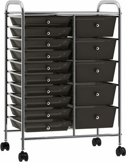 vidaXL - Opbergtrolley - met - 15 - lades - mobiel - XXL - kunststof - zwart