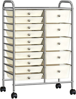 vidaXL - Opbergtrolley - met - 15 - lades - mobiel - XXL - kunststof - wit