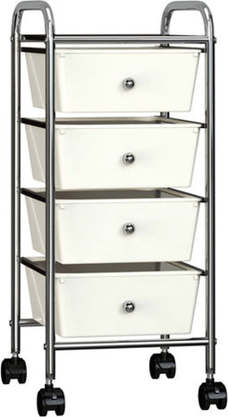vidaXL - Opbergtrolley - met - 4 - lades - mobiel - kunststof - wit