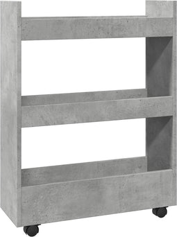 vidaXL - Opbergtrolley - smal - 3-laags - bewerkt - hout - betongrijs