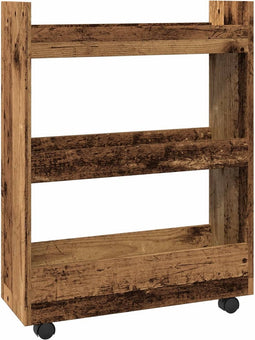 vidaXL - Opbergtrolley - smal - 3-laags - bewerkt - hout - oud - houtkleurig