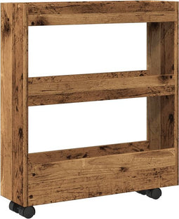 vidaXL - Opbergtrolley - smal - 3-laags - bewerkt - hout - oud - houtkleurig