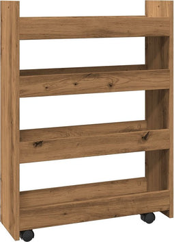 vidaXL - Opbergtrolley - smal - 4-laags - bewerkt - hout - artisanaal - eikenkleurig