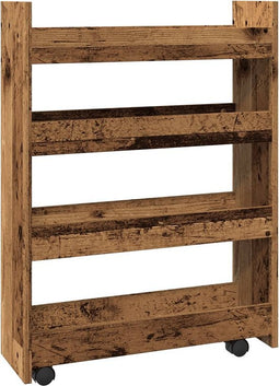 vidaXL - Opbergtrolley - smal - 4-laags - bewerkt - hout - oud - houtkleurig
