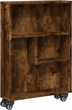 vidaXL - Opbergtrolley - smal - 48x13x68 - cm - bewerkt - hout - gerookt - eikenkleur