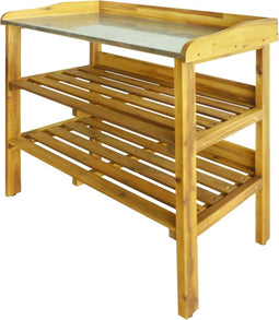 vidaXL - Oppottafel - met - 2 - schappen - massief - acaciahout - en - zink