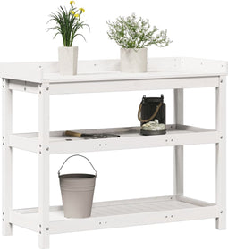 vidaXL - Oppottafel - met - schappen - 108x45x86,5 - cm - massief - grenenhout - wit