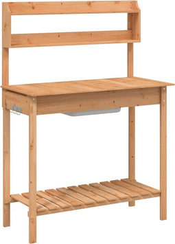 vidaXL - Oppottafel - met - spoelbak - 147,5x44x139,5 - cm - vurenhout - bruin