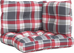 vidaXL - Palletkussens - 3 - st - ruitpatroon - stof - rood