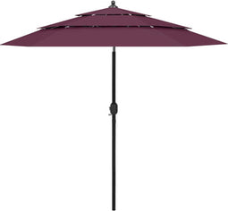 vidaXL - Parasol - 3-laags - met - aluminium - paal - 2,5 - m - bordeauxrood