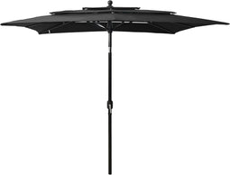 vidaXL - Parasol - 3-laags - met - aluminium - paal - 2,5x2,5 - m - zwart