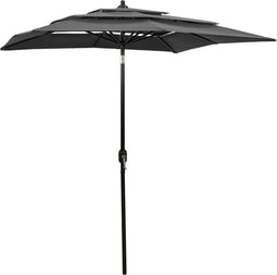 vidaXL - Parasol - 3-laags - met - aluminium - paal - 2x2 - m - antracietkleurig