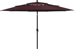 vidaXL - Parasol - 3-laags - met - aluminium - paal - 3,5 - m - bordeauxrood