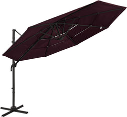 vidaXL - Parasol - 4-laags - met - aluminium - paal - 3x3 - m - bordeauxrood