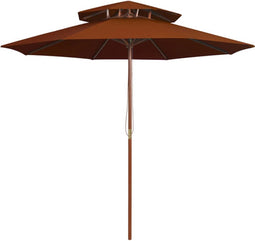 vidaXL - Parasol - dubbeldekker - met - houten - paal - 270 - cm - terracottakleurig
