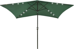 vidaXL - Parasol - met - LED's - en - stalen - paal - 2x3 - m - groen