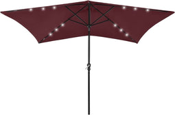 vidaXL - Parasol - met - LED's - en - stalen - paal - 2x3 - m - bordeauxrood