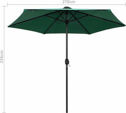 vidaXL - Parasol - met - LED-verlichting - en - aluminium - paal - 270 - cm - groen