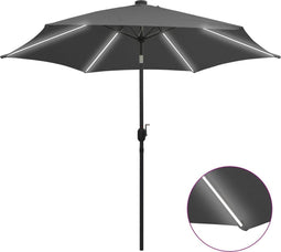 vidaXL - Parasol - met - LED-verlichting - en - aluminium - paal - 300 - cm - antraciet