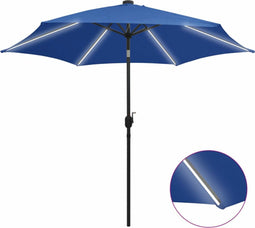vidaXL - Parasol - met - LED-verlichting - en - aluminium - paal - 300 - cm - azuurblauw