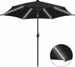 vidaXL - Parasol - met - LED-verlichting - en - aluminium - paal - 300 - cm - zwart