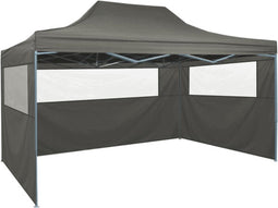 vidaXL - Partytent - met - 3 - zijwanden - inklapbaar - 3x4 - m - staal - antraciet