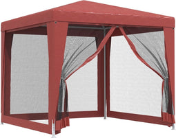 vidaXL - Partytent - met - 4 - mesh - zijwanden - 2,5x2,5 - m - HDPE - rood