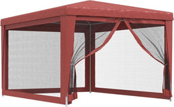 vidaXL - Partytent - met - 4 - mesh - zijwanden - 3x4 - m - HDPE - rood