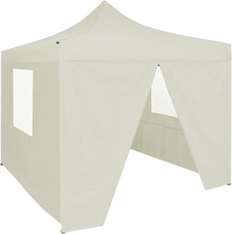 vidaXL - Partytent - met - 4 - zijwanden - inklapbaar - 2x2 - m - staal - crème