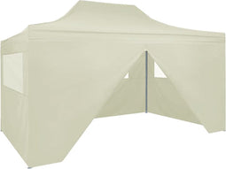 vidaXL - Partytent - met - 4 - zijwanden - inklapbaar - 3x4 - m - staal - crème