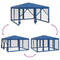 vidaXL - Partytent - met - 8 - mesh - zijwanden - 4x4 - m - HDPE - blauw