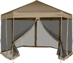 vidaXL - Partytent - met - wanden - zeshoekig - 3,6x3,1 - m - taupe - 220 - g/m²
