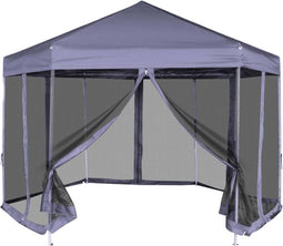 vidaXL - Partytent - met - zijwanden - pop-up - zeshoekig - 3,6x3,1 - m - donkerblauw