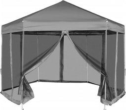 vidaXL - Partytent - pop-up - zeshoekig - met - 6 - zijwanden - 3,6x3,1 - m - grijs