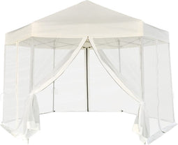 vidaXL - Partytent - pop-up - zeshoekig - met - 6 - zijwanden - 3,6x3,1 - m - crèmewit