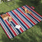 vidaXL - Picknickkleed - opvouwbaar - strepen - 200x150 - cm - fluweel - blauw - rood