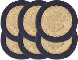 vidaXL - Placemats - 6 - st - 38 - cm - jute - en - katoen - natuurlijk - en - marineblauw